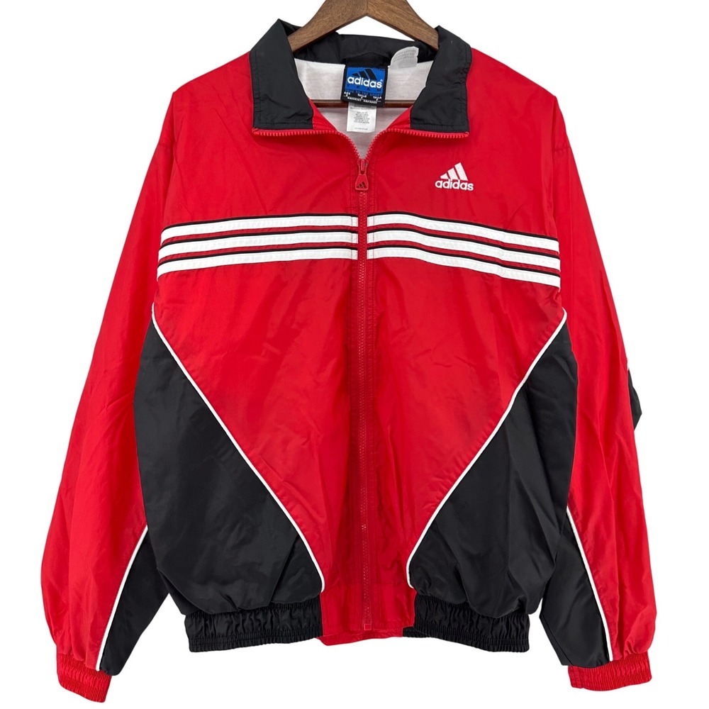 Adidas Team Track Jacket 90s Colorblock Windbreaker Zip Jacket Red Black VTG